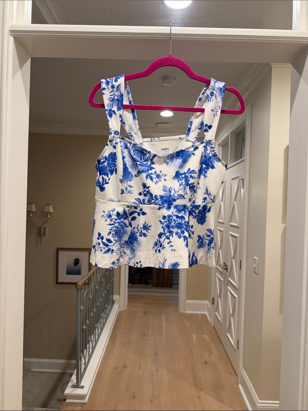 Anthropologie Floral Blue and White Peplum Tank Top(bw)